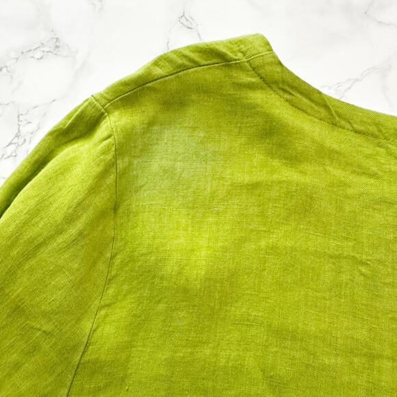 Brynn Walker Lime Green 100% Linen Tie Curved Hem Tunic Top women’s size medium - Picture 14 of 15